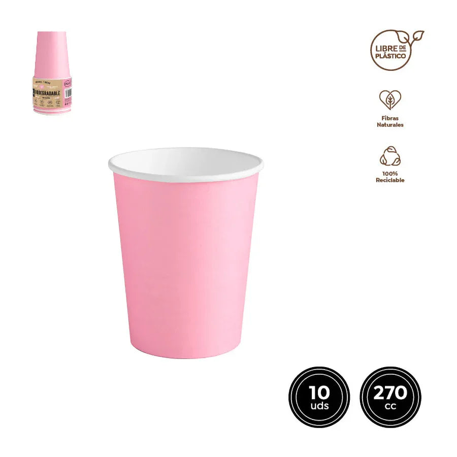 VASO CARTON ROSA PASTEL 270CC (9OZ) 10 U - yupiparty