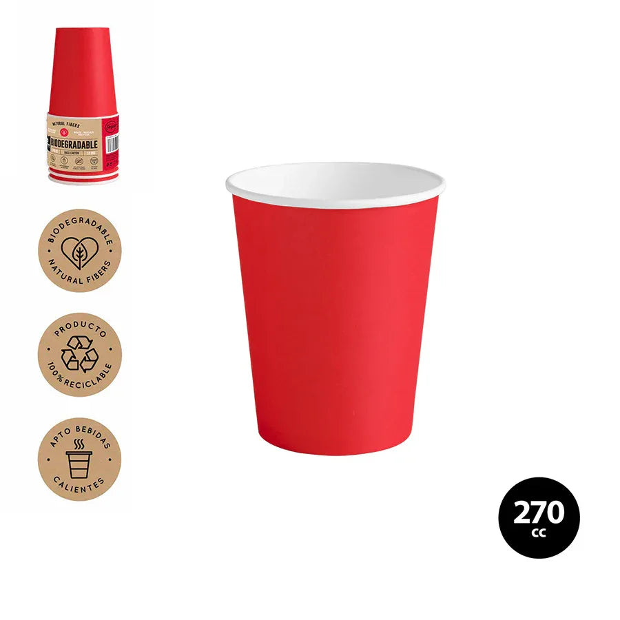 VASO CARTON ROJO 270CC (9OZ) 10 UDS - yupiparty