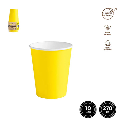 VASO CARTON AMARILLO 270CC (9OZ) 10 UDS - yupiparty