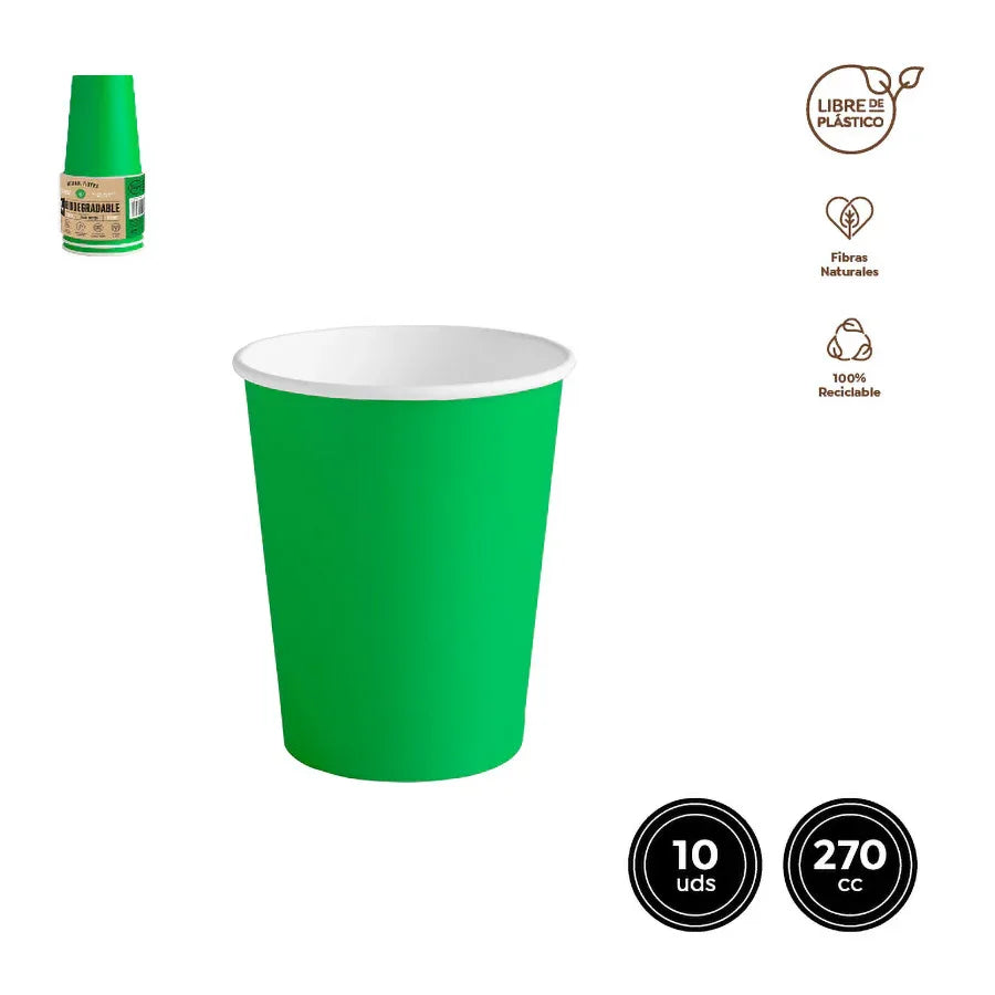 VASO CARTON VERDE 270CC (9OZ) 10 UDS - yupiparty