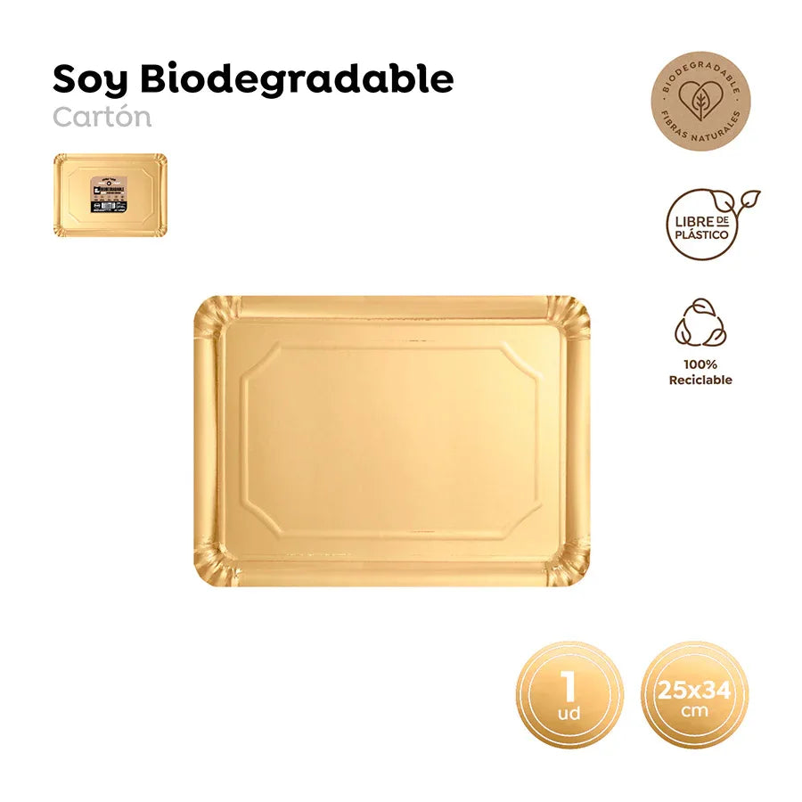 BANDEJA CARTON RECTANG. ORO METALIZADA - yupiparty