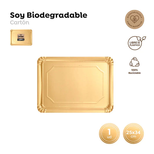 BANDEJA CARTON RECTANG. ORO METALIZADA - yupiparty