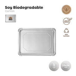 BANDEJA CARTON RECT. PLATA METALIZADA 25 - yupiparty