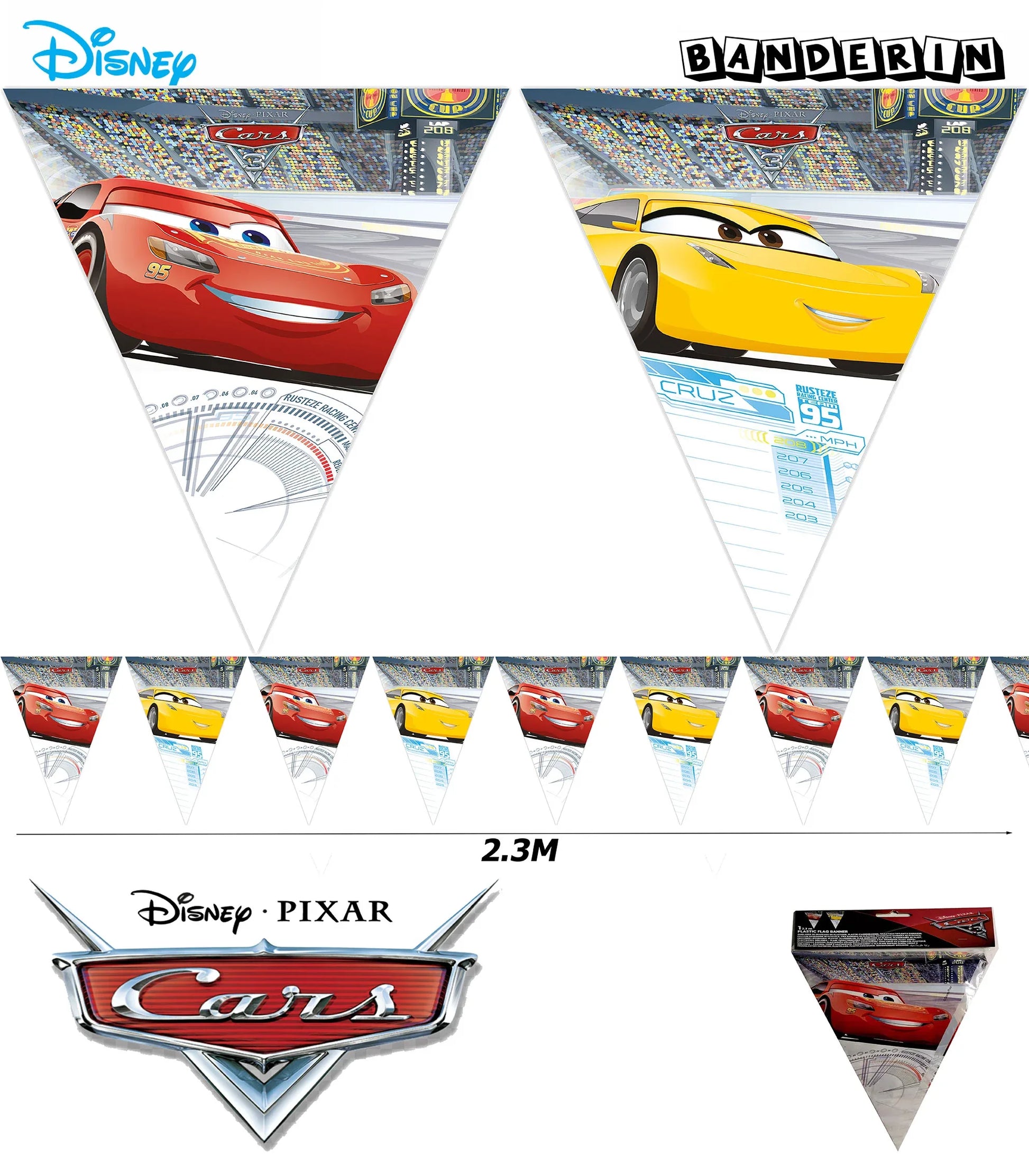 BANDERIN DE PLASTICO CARS 3 - yupiparty