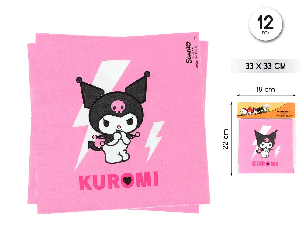 SERVILLETA 33CM KUROMI HELLO KITTY 12PCS - yupiparty