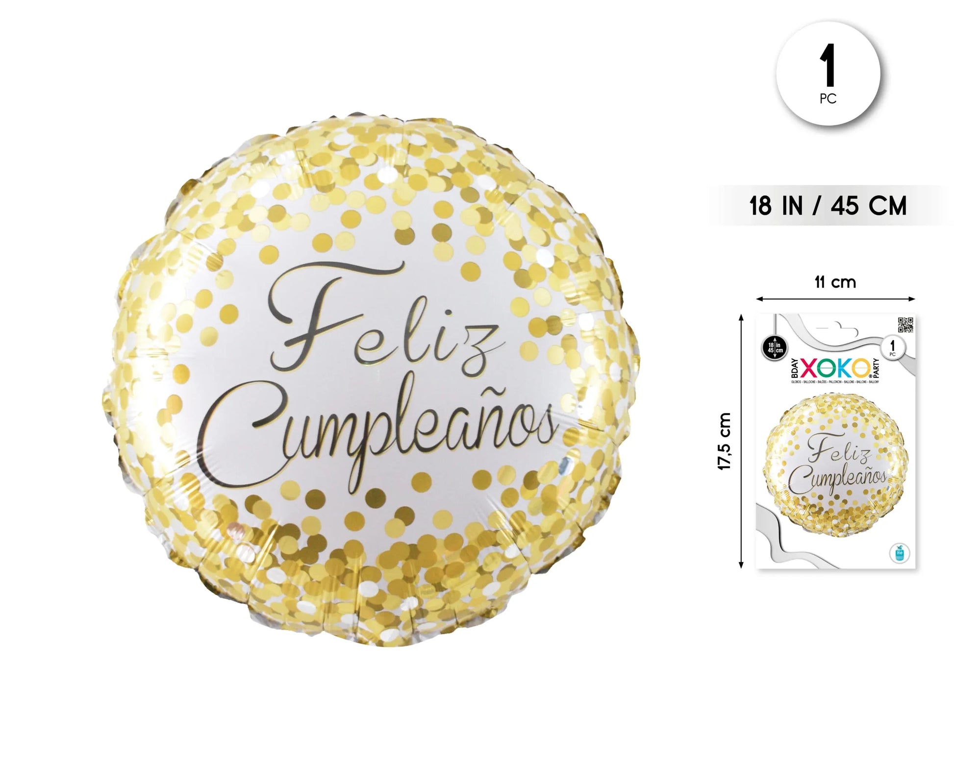 GLOBO FOIL REDONDO 18/45 FELIZ CUMPLE - yupiparty
