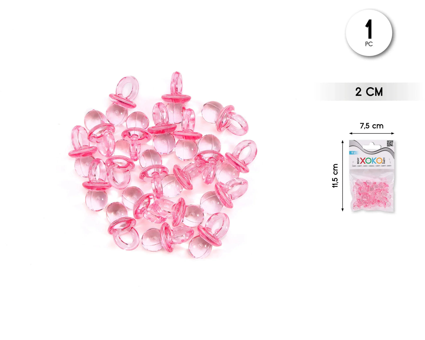 CONFETTI 20 MINI CHUPETES 2CM ROSA - yupiparty