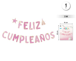 GUIENALDA FELIZ CUMPLE ROSA DORADO 3M - yupiparty