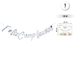 GUIRNALDA FELIZ CUMPLE PLATA 1.8M - yupiparty