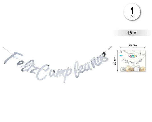GUIRNALDA FELIZ CUMPLE PLATA 1.8M - yupiparty