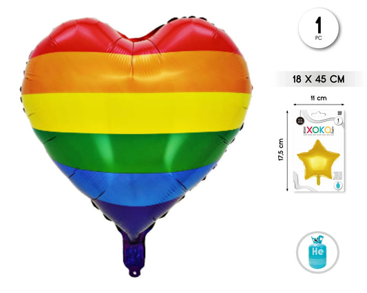 GLOBO FOIL 18/45CM CORAZON ARCOIRIS - yupiparty