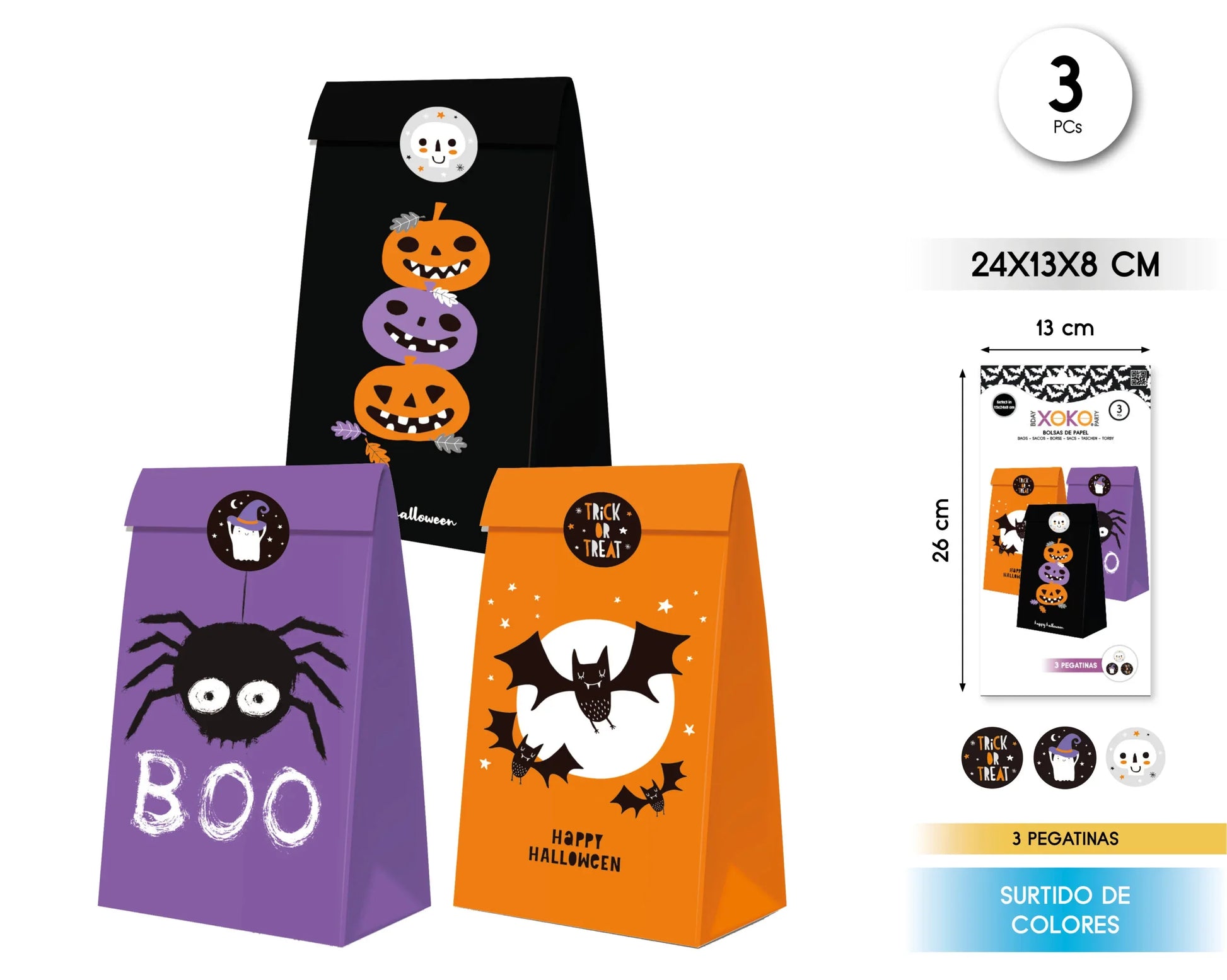 BOLSA PAPEL CON PEGATINA HALLOWEEN 3PC - yupiparty