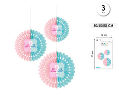 ABANICO PAPEL GENDER REVEAL 3PCS - yupiparty