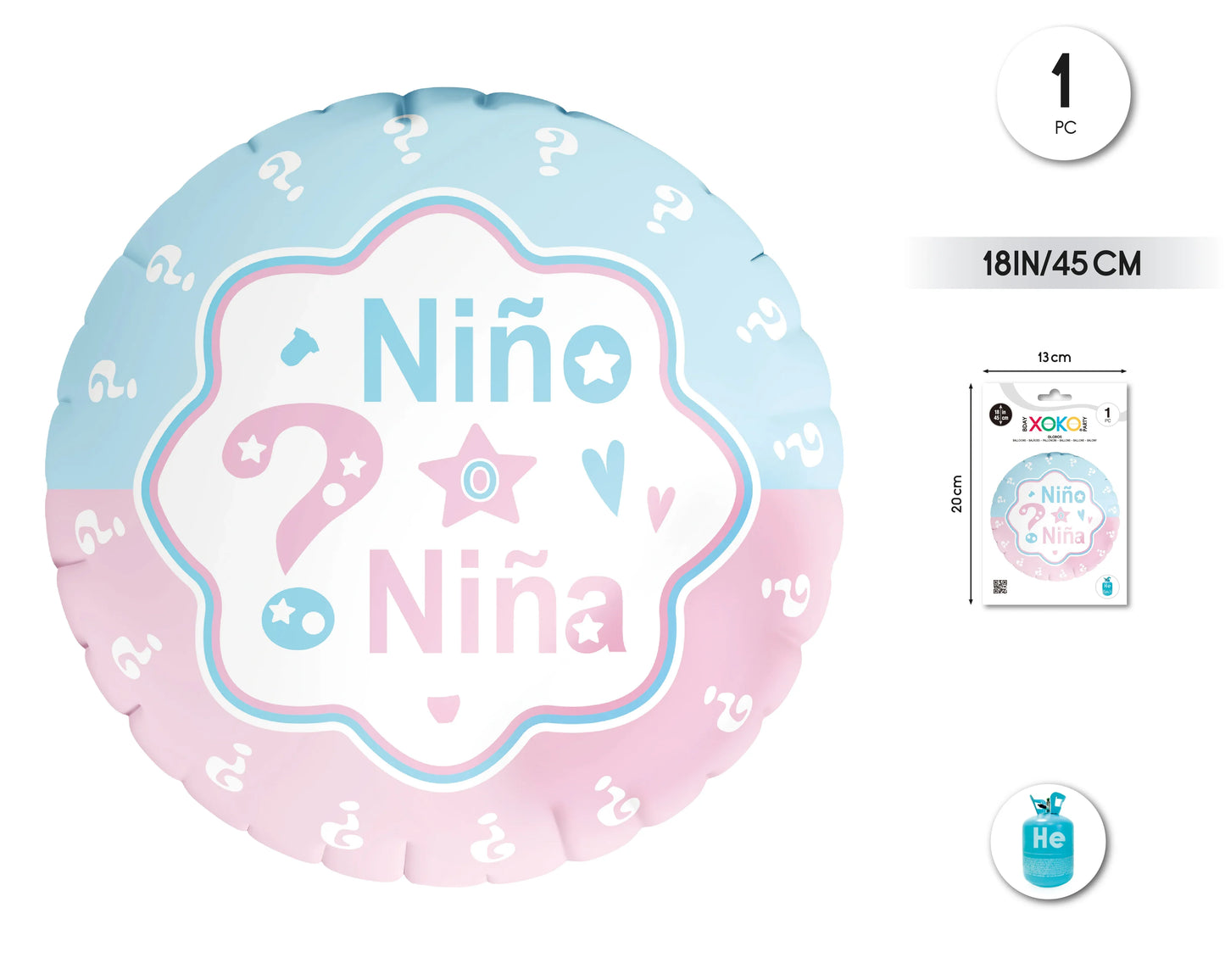 GLOBO FOIL REDONDO 18"/45CM GENDER REVEAL - yupiparty
