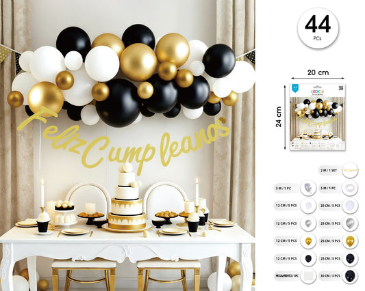 SET GUIRNALDA DE GLOBOS CON BANNER FELIZ C 44PCS