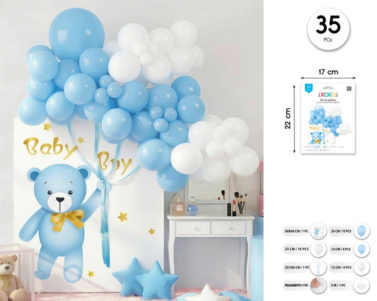 SET DECORACION CON GLOBOS POSTER BABY BOY 35PCS