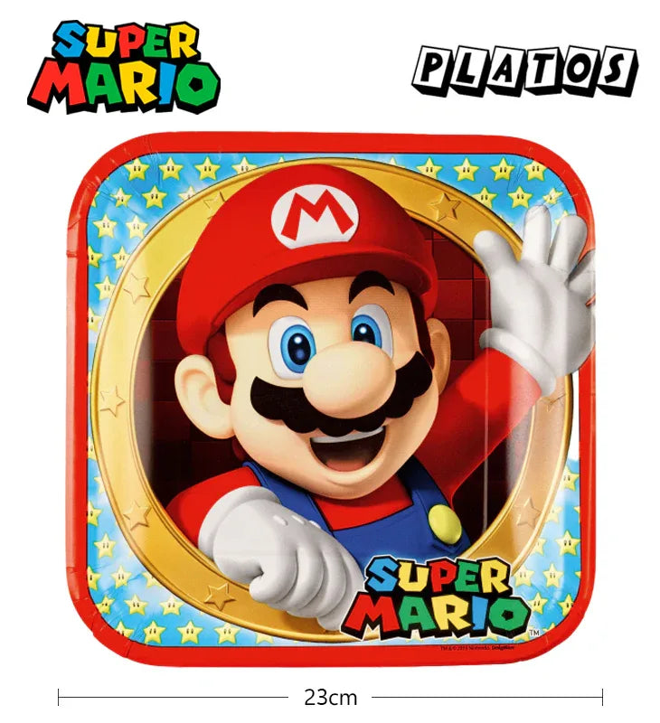 PLATOS SUPER MARIO CUADRADO 23x23 CM - yupiparty