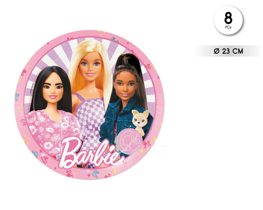 8 PLATOS 23 CM BARBIE - yupiparty
