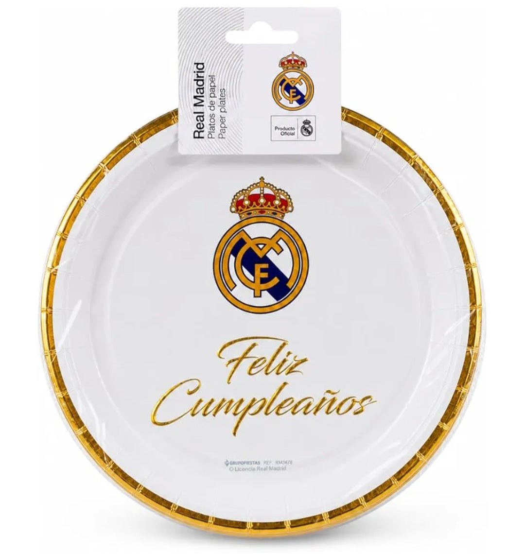 REAL MADRID PLATO F. CUMPLEAÑOS DORADO 18CM 8PCS