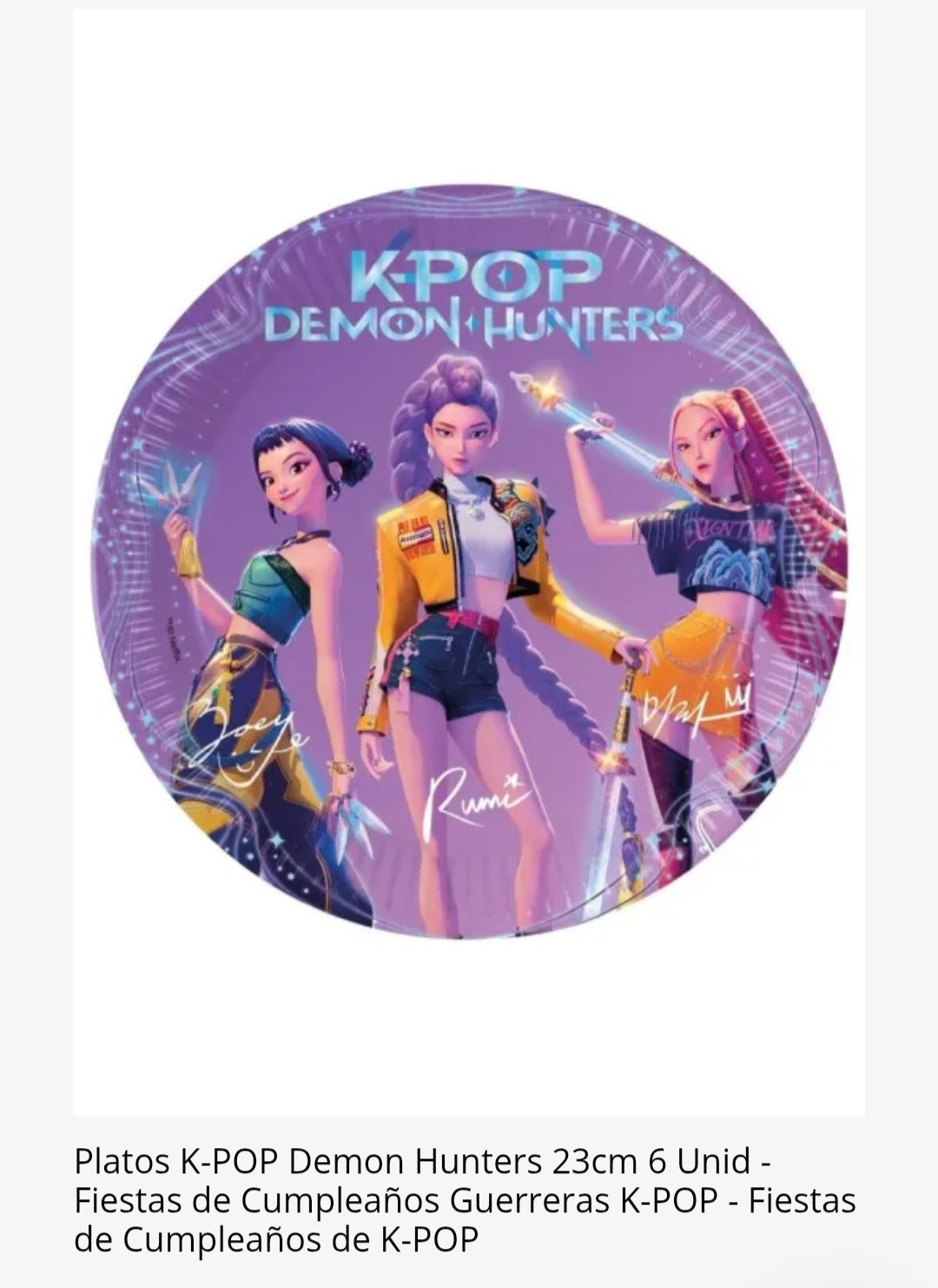 PLATOS GUERRERAS K-POP DEMON HUNTERS 23CM PACK 6 PCS