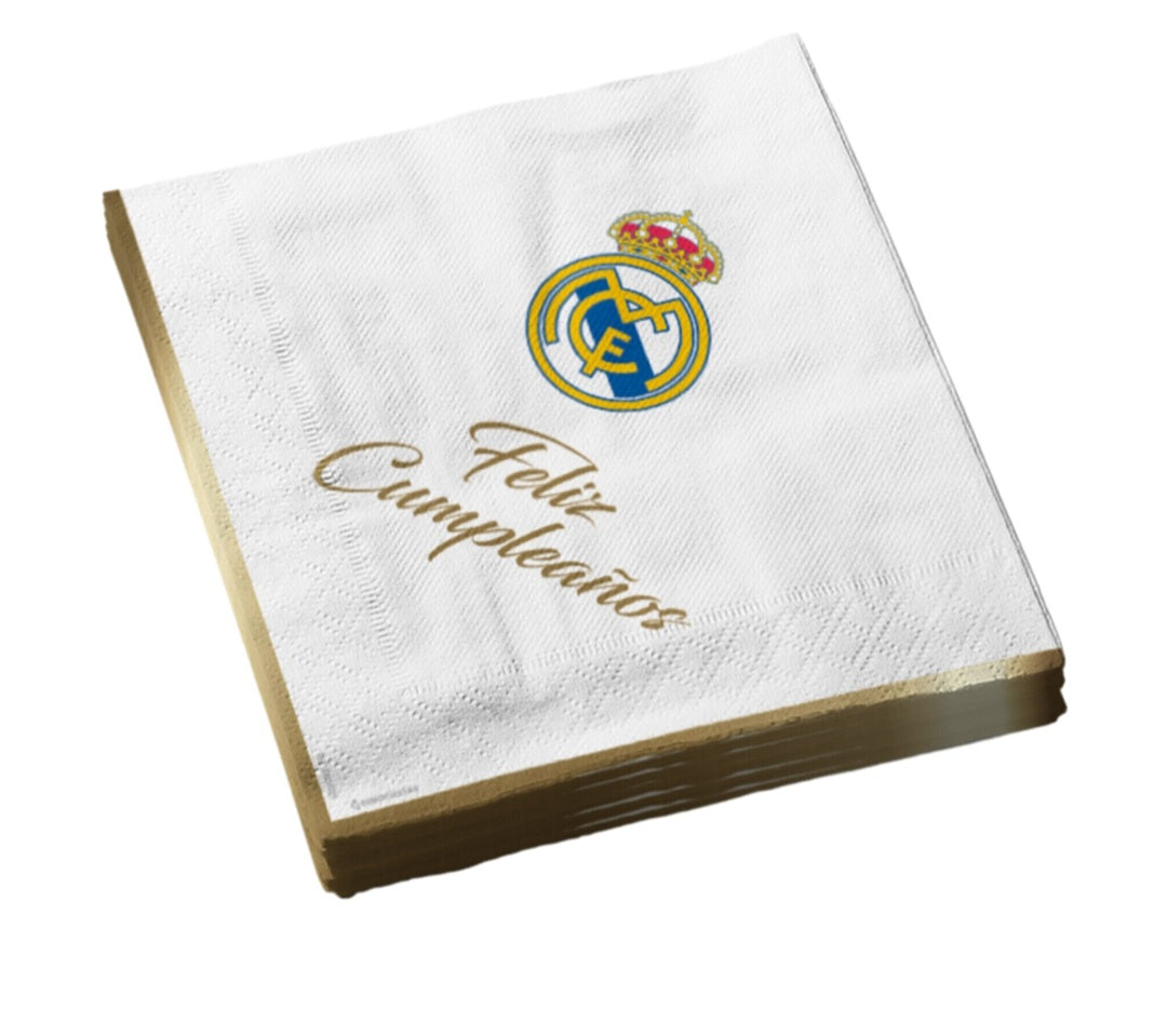 REAL MADRID SERVILLETAS F. CUMPLEAÑOS DORADO 12PCS