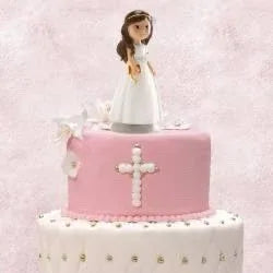 FIGURA NIÑA COMUNION PASTEL Y BIBLIA - yupiparty