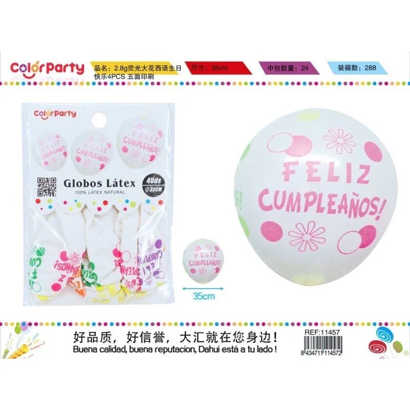 GLOBOS LATEX FELIZ CUMPLEAÑOS 4PCS - yupiparty