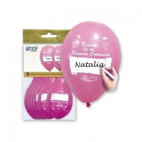 GLOBO LATEX P COMUNION ROSA 8PCS - yupiparty