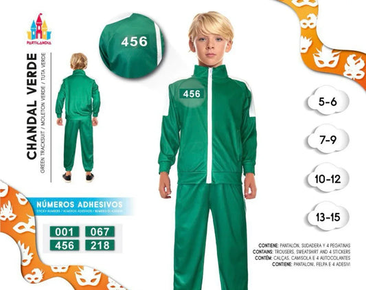 Disfraz Chándal Verde Juego del Calamar Talla 13-15 Años - Traje Completo - yupiparty