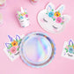 PLATO FORMA UNICORNIO IRID. 20X22CM 6U - yupiparty