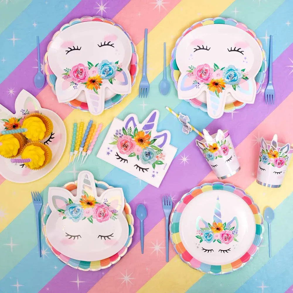 PLATO FORMA UNICORNIO IRID. 20X22CM 6U - yupiparty