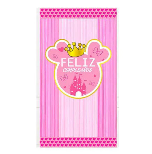 CORTINA DE FLECOS ROSA FELIZ CUMPLEAÑOS - yupiparty