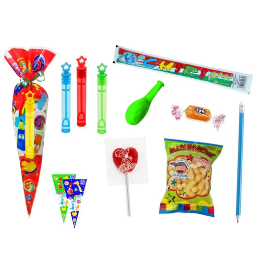 BOLSA CONO CON GOLOSINAS+MINI POMPERO 20x40 Cm - yupiparty