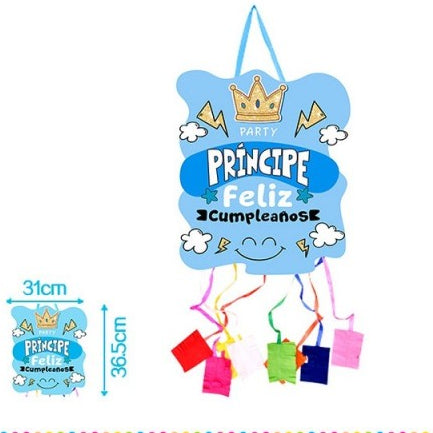 PIÑATA CARTON PRINCIPE FELIZ CUMPLEAÑOS 31X36.5CM
